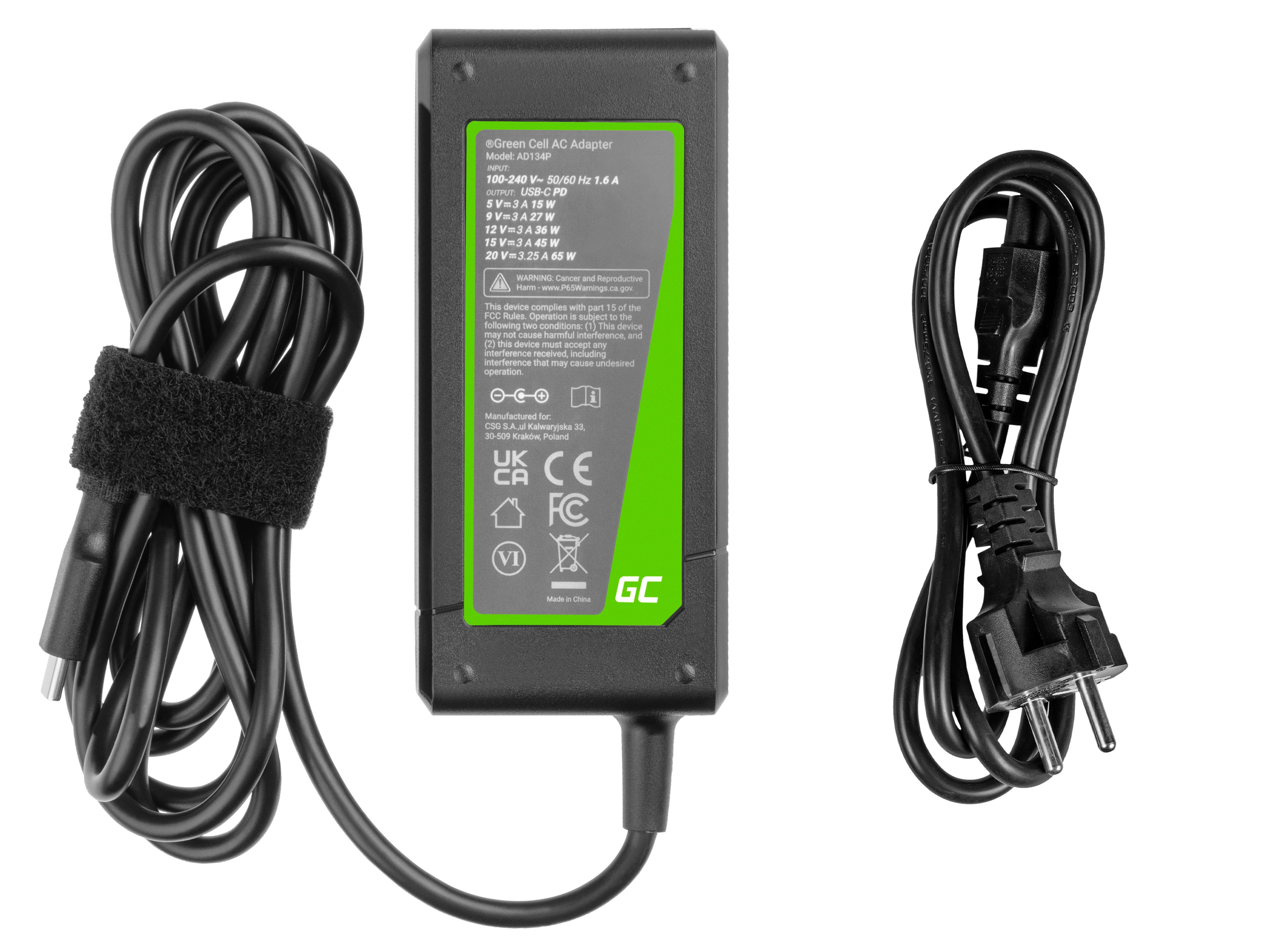 Adaptateur secteur Chargeur USB-C 65W pour ordinateurs portables,  tablettes, téléphones