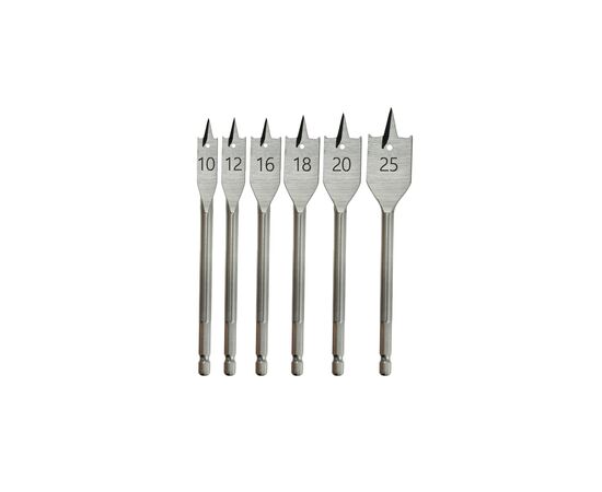 A set of blade drill bits for wood 6 pcs: 10, 12, 16, 18, 20, 25 m - TISTO