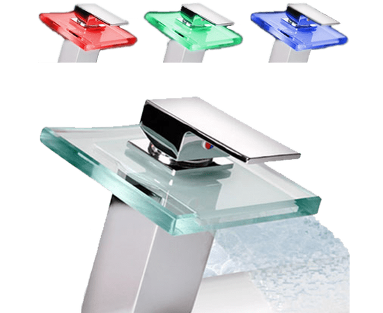 Badezimmer LED-Wasserhahn mit quadratischem Wasserfallauslass - TISTO