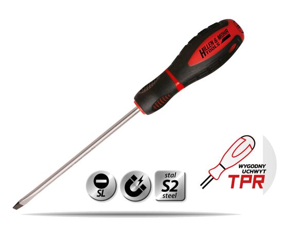 Slotted screwdriver 5x100mm, S2 steel, 3-material handle - TISTO
