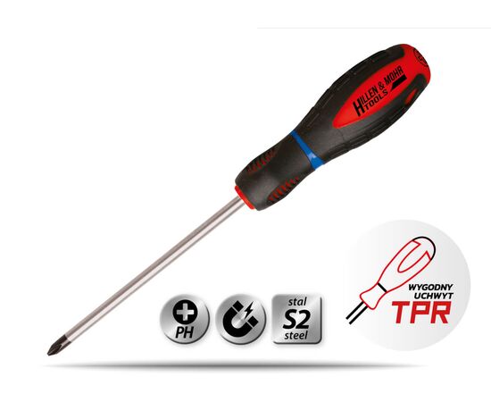 Phillips screwdriver PH0x100mm, S2 steel, 3-mat handle. - TISTO