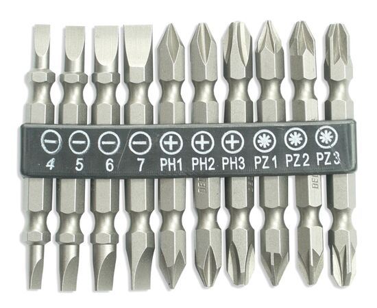 Set di doppie punte, 10 pezzi, 65 mm: SL4 / 5/6/7, PH1 / 2/3, PZ1 / 2/3 - TISTO