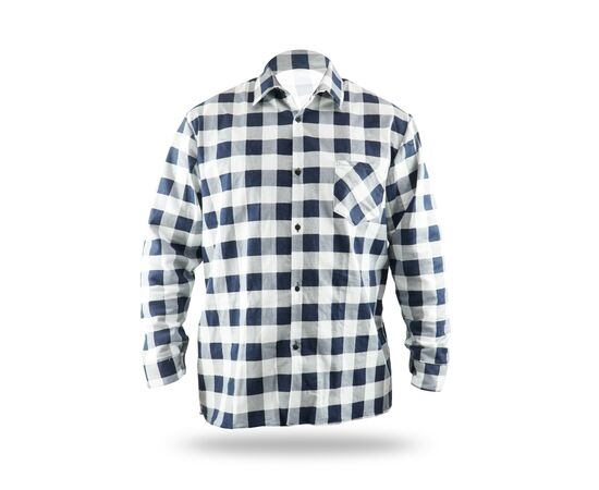 Flanellskjorte, marineblå og hvit, størrelse M, 100% bomull - TISTO