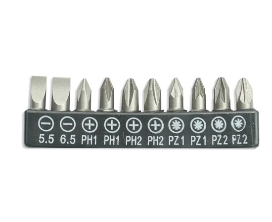 Set di punte 10 pezzi, 25 mm: SL5.5,6.5, PH1 / 2-2 pezzi, PZ1 / 2-2 pezzi - TISTO