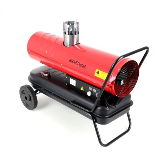 Oil air heater with flue gas exhaust, thermostat and wheels 35 kW - TISTO