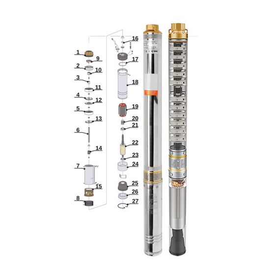 Mehrstufige 4-Zoll-Tiefbrunnenpumpe, sandbeständig, 435 l/min, 75 m, 4000 W, 400 V - TISTO Mehrstufige 4-Zoll-Tiefbrunnenpumpe, sandbeständig, 435 l/min, 75 m, 4000 W, 400 V - TISTO