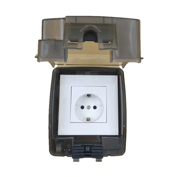Waterproof IP66 surface-mounted 16 A 230 V external Schuko socket with waterproof tinted transparent cover with lockable - TISTO